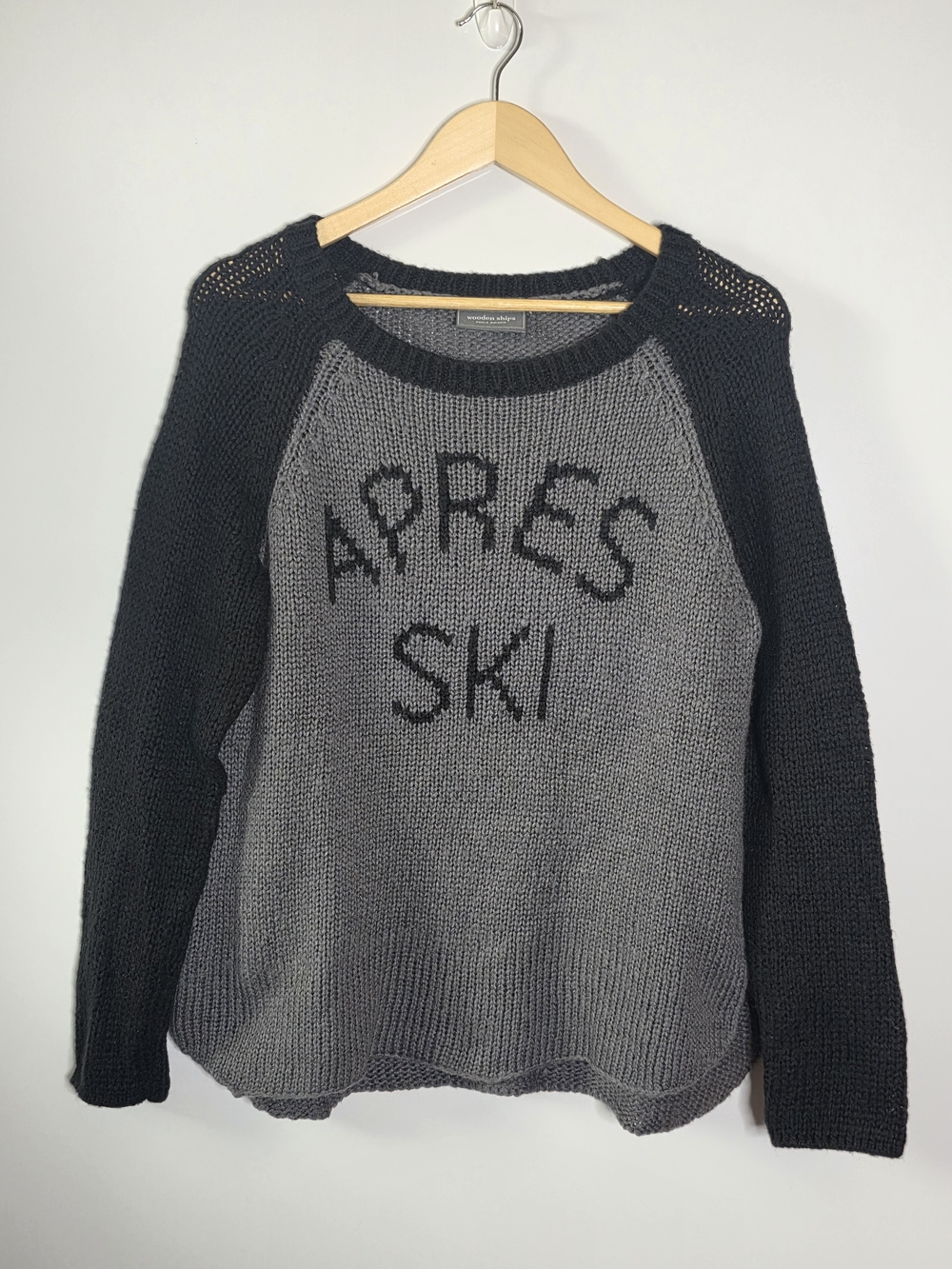 Wooden Ships Après Ski Knit Sweater - Black & Gray raglan Sleeve Pull over S/M
